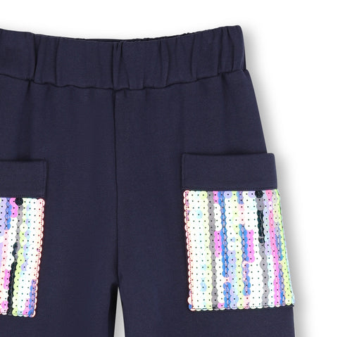 BILLIEBLUSH Girls Navy Sequin Jogging Bottoms
