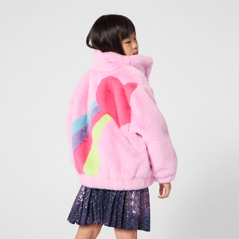 BILLIEBLUSH Girls Pink Faux Fur Bomber Jacket