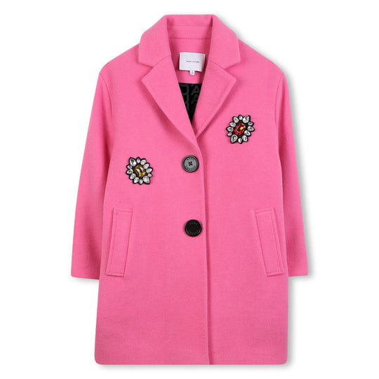 Girls Pink Wool Jewelled Coat