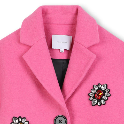 Marc Jacobs Girls Pink Wool Jewelled Coat
