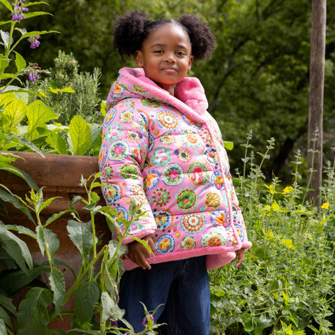 Girls Pink Castle Reversible Coat
