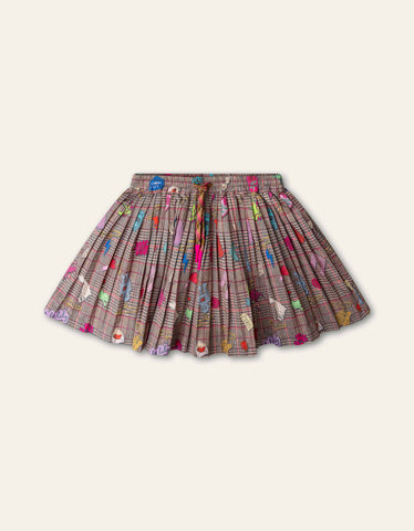 Girls Violet Checked Skirt Set