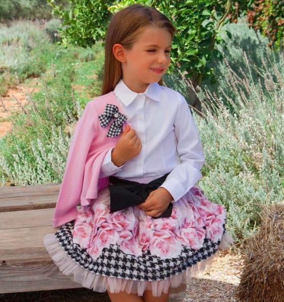 Balloon Chic Girls Black & Pink Rose Skirt