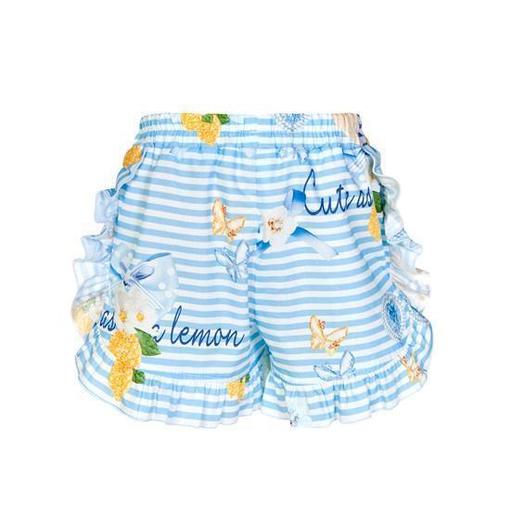 Balloon Chic Girls Blue Frill Stripe Shorts