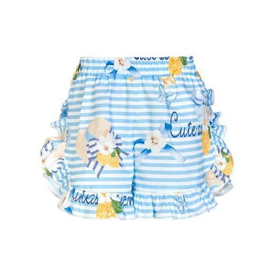 Balloon Chic Girls Blue Frill Stripe Shorts