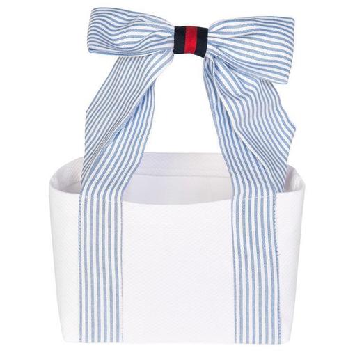 White & Blue Striped Bow Bag