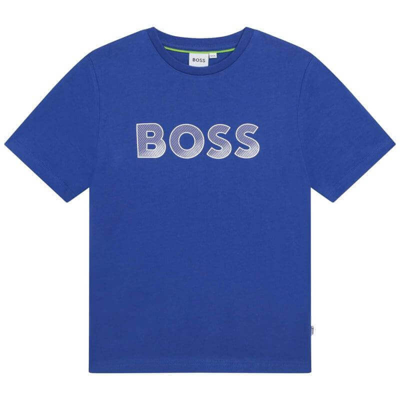 BOSS Boys Blue Logo Short Sleeve T-shirt