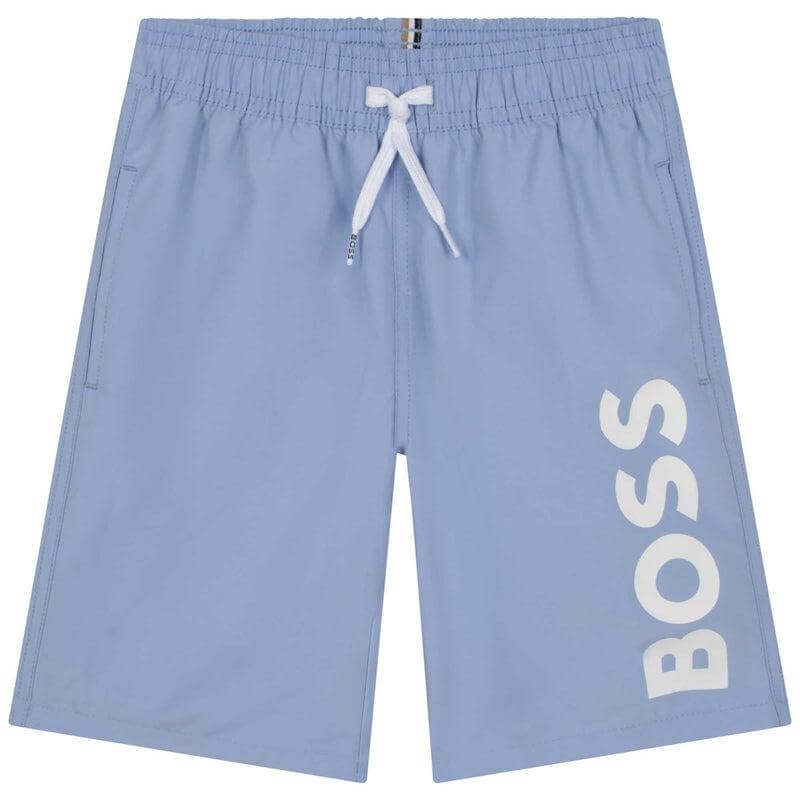 BOSS Boys Blue Logo Swim Shorts