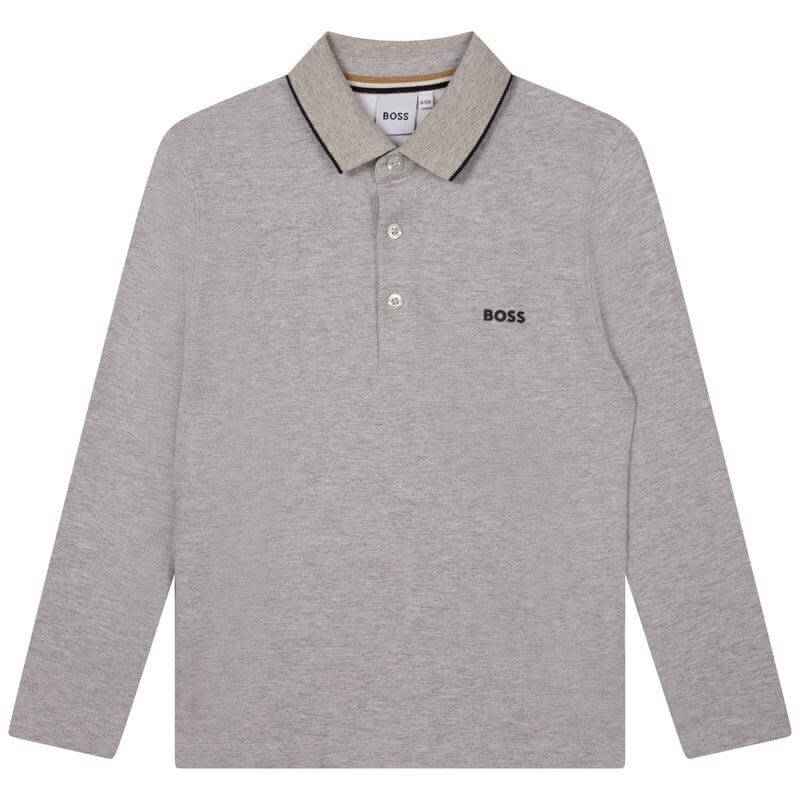 BOSS Boys Grey Long Sleeve Polo