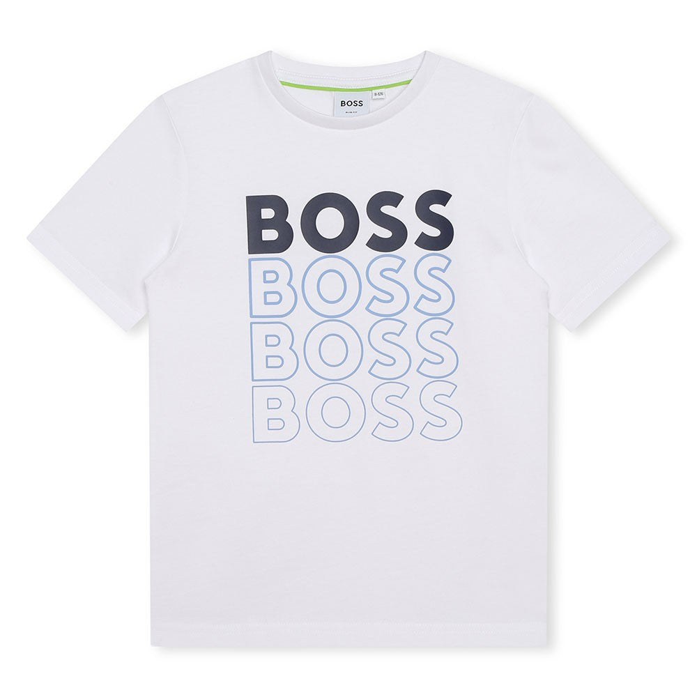 BOSS Boys White Gradient Logo Short Sleeve T-shirt