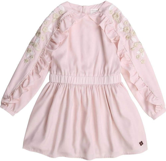 Girls Pink Embroidered Ruffle Dress