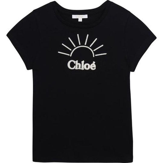 Girls Navy Cotton Logo T-shirt