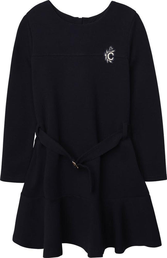 Girls Navy Embroidered Logo Dress