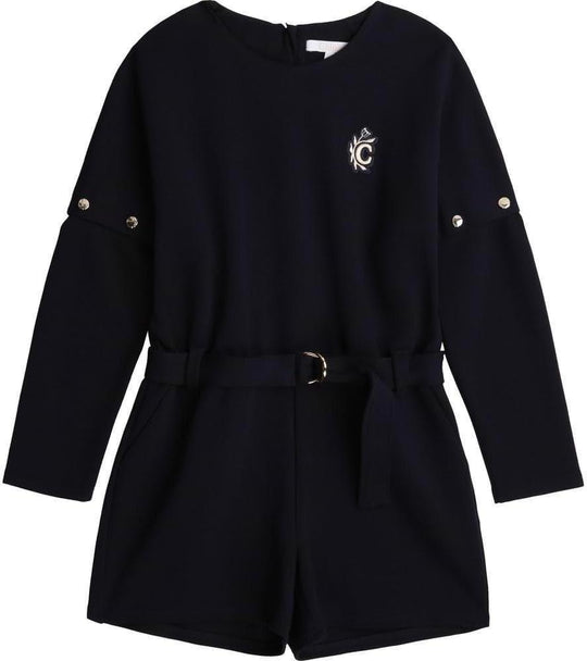 Girls Navy Embroidered Logo Playsuit