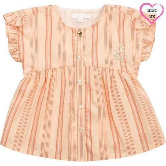 Girls Peach Striped Cotton Blouse