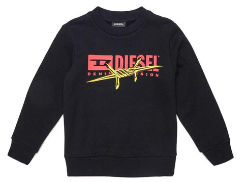 Diesel Boys Black Sweatshirt With Barbed Wire Patch