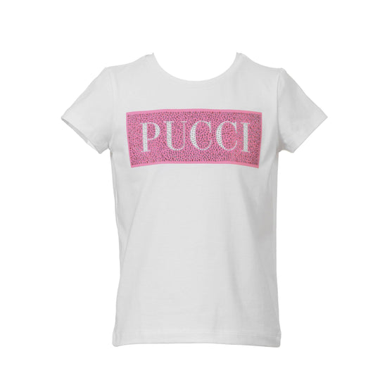 Girls White Embellished Logo  T-shirt