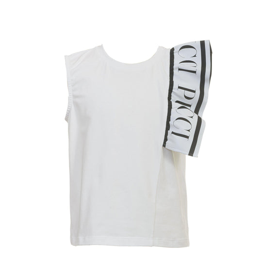 Girls White Ruffle Logo Top