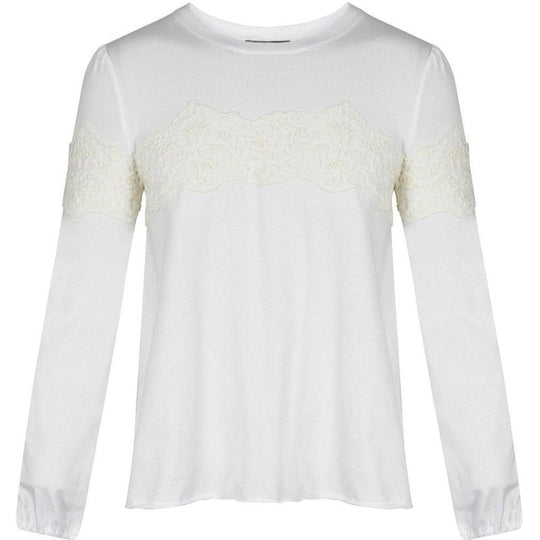 Ermanno Scervino Cream T-Shirt with Lace Detail