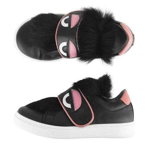 Fendi Black Leather/Fur Bag Bug Trainers