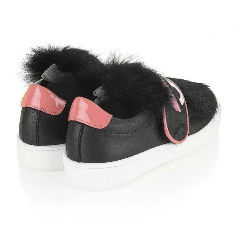 Fendi Black Leather/Fur Bag Bug Trainers