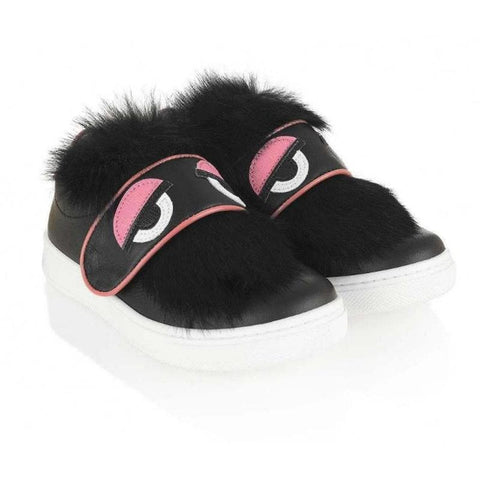 Fendi Black Leather/Fur Bag Bug Trainers