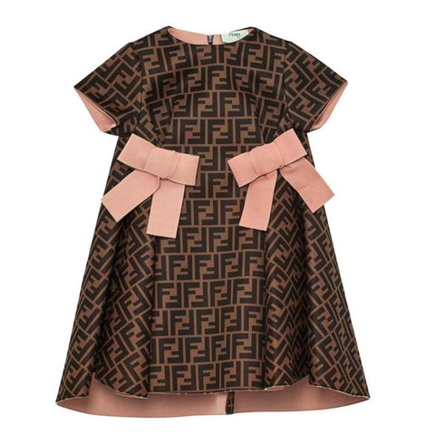 Fendi Girls Brown FF Logo Neoprene Dress