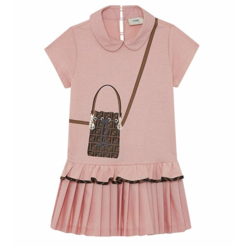 Fendi Girls Pink Pleated Dress