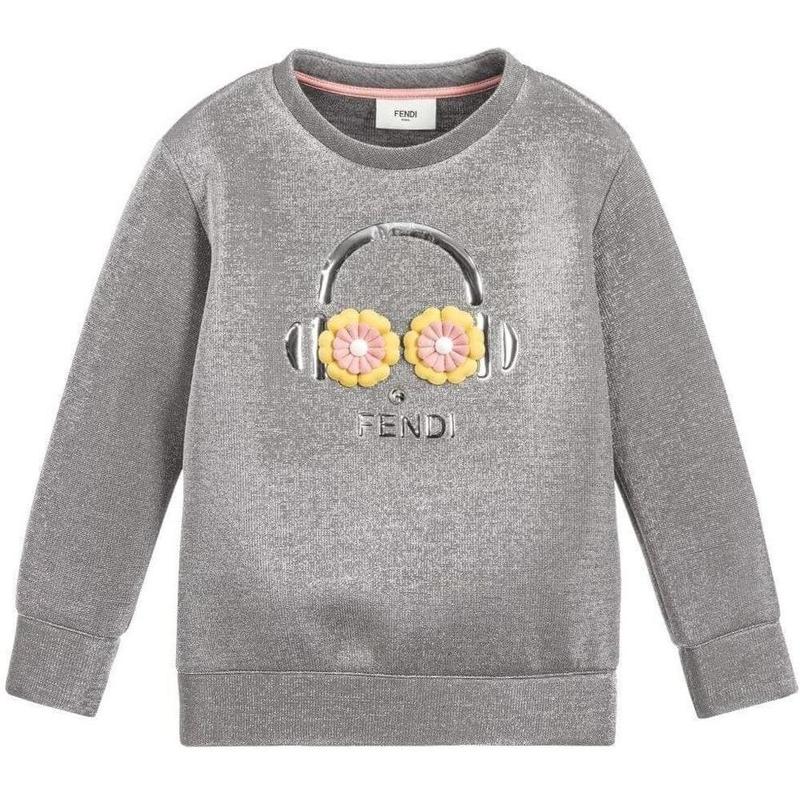 Fendi Girls Silver Lurex Oversized Sweatshirt