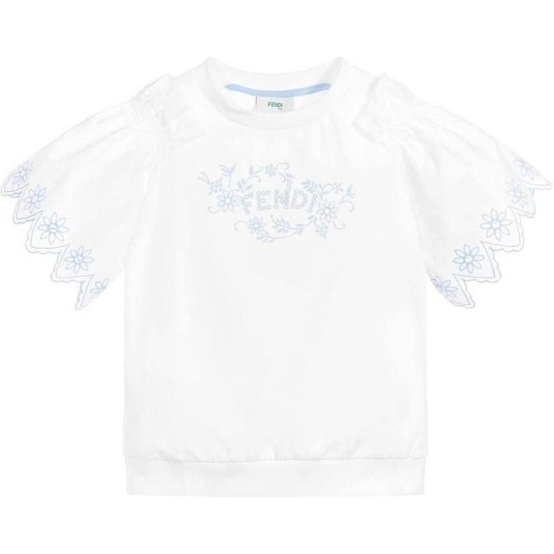 Fendi Girls White Cotton Top with Pale Blue