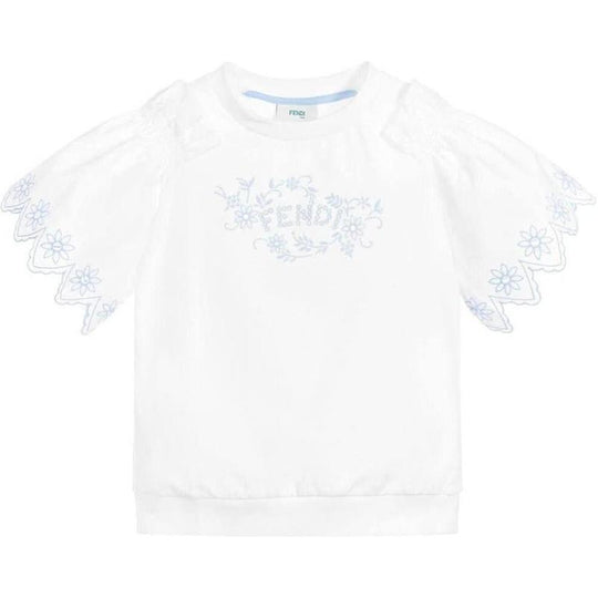 Girls White Cotton Top with Pale Blue