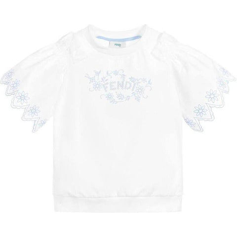 Fendi Girls White Cotton Top with Pale Blue