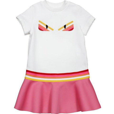 Fendi Girls White & Pink Eyes Dress