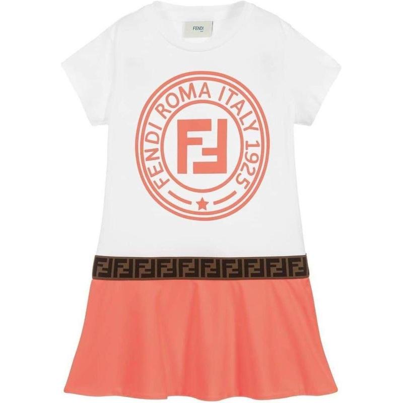 Fendi Girls White & Pink Jersey Dress