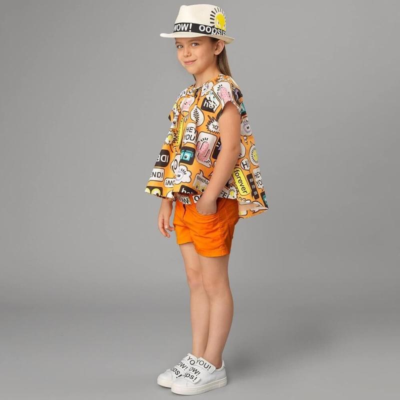 Fendi Kids Girls Orange Stretch Cotton Denim Shorts