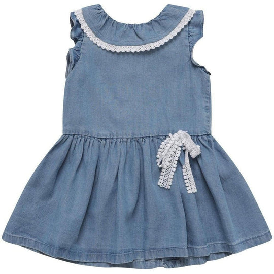 Blue Dress with White Ruffle
