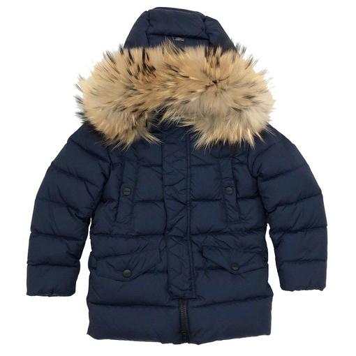 Herno Boys Navy Down Coat With Fur Hood