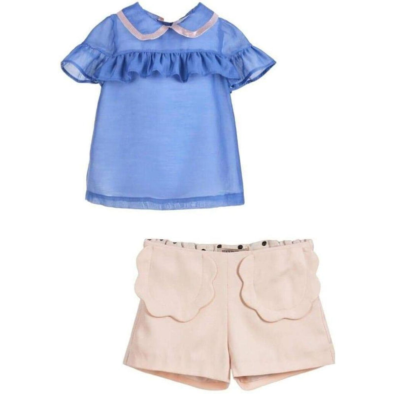 Hucklebones Blue Ruffle Blouse & Shorts Set