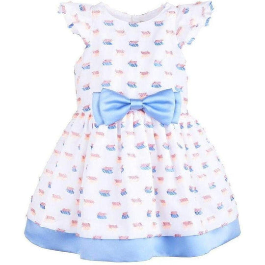 White Embroidered Bow Dress