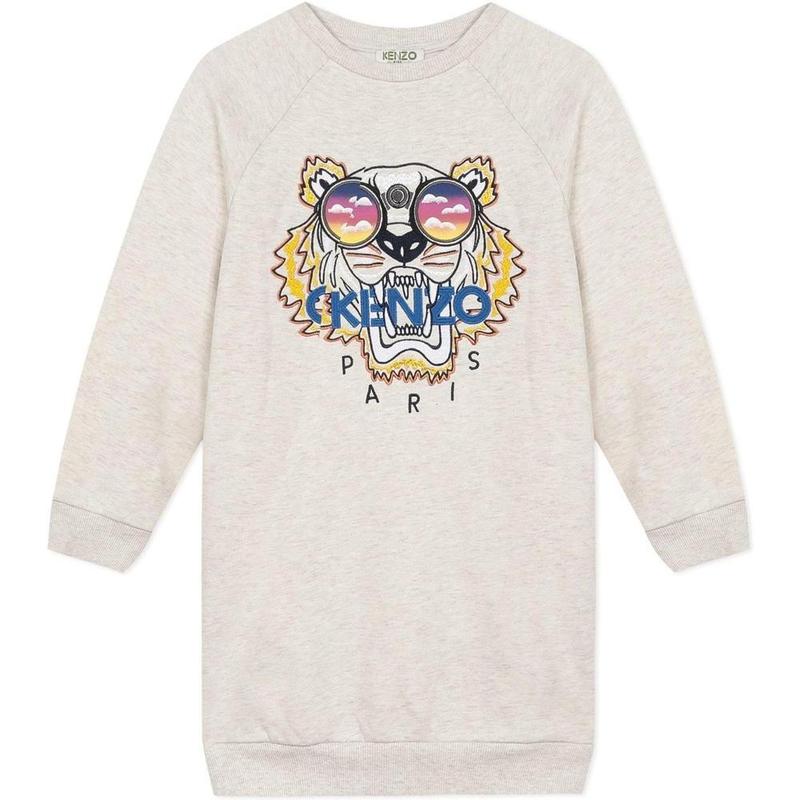 Kenzo Kids Girls Beige Marl Tiger Sweatshirt Dress