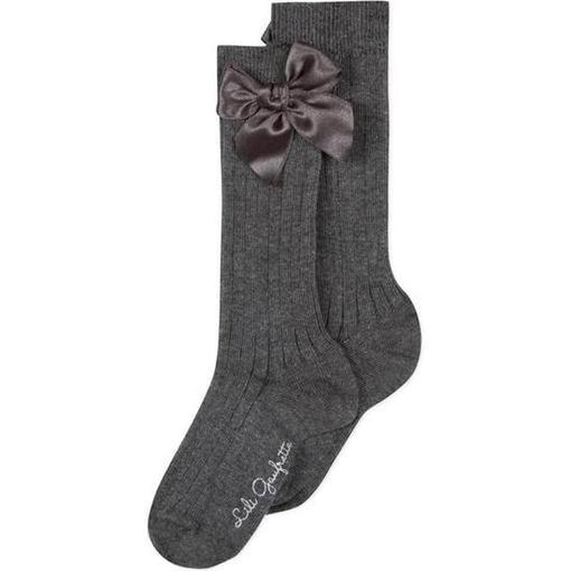 Lili Gaufrette Girls Grey Bow Socks