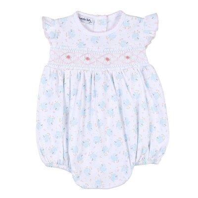 Magnolia Baby Baby Girls Vintage Blue Bird Smocked Bubble Romper