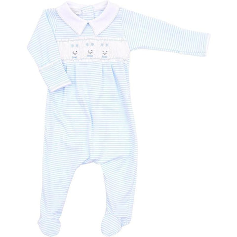 Magnolia Baby Boys Pale Blue Striped Babygrow