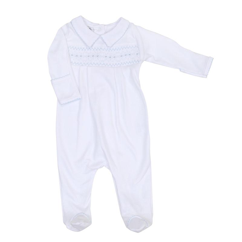 Magnolia Baby Boys Pastel Blue Smocked Babygrow