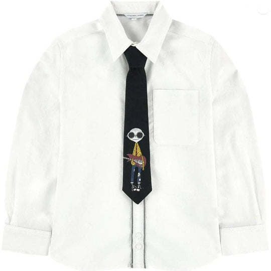 White Long Sleeve Shirt With Tie