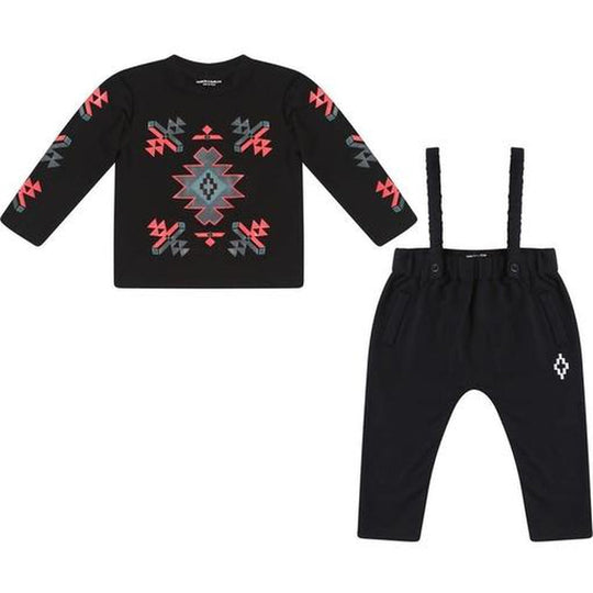 Black 'Logo' Pants with Braces and Top Set