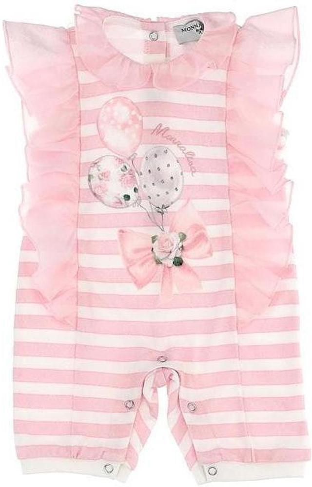 Monnalisa Baby Girls Cream & Pink Striped Romper