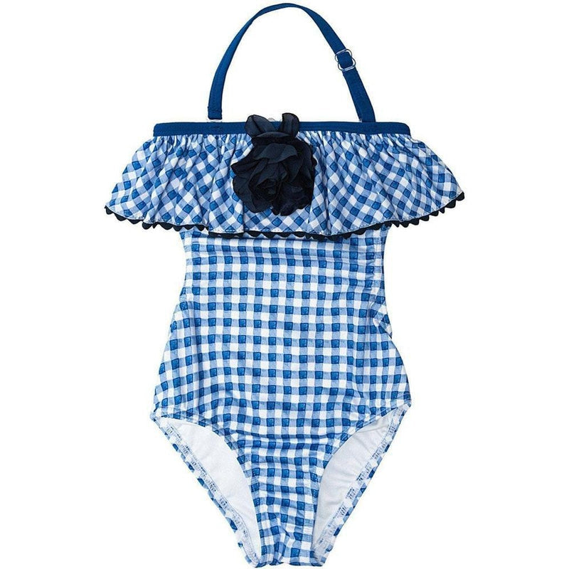 Monnalisa Girls Blue Check Swimming Costume