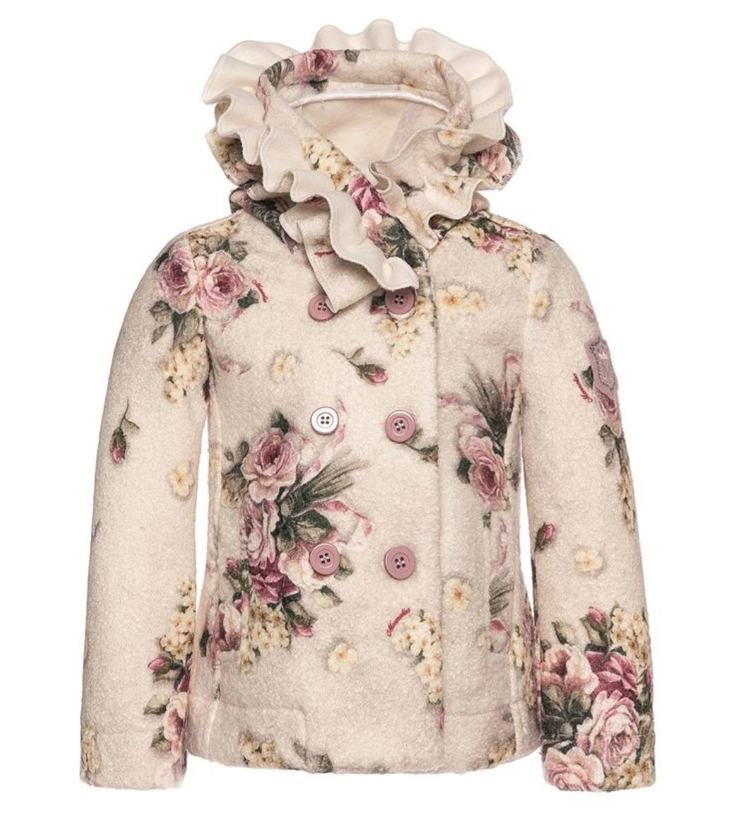 Monnalisa Girls Cream Floral Frill Jacket