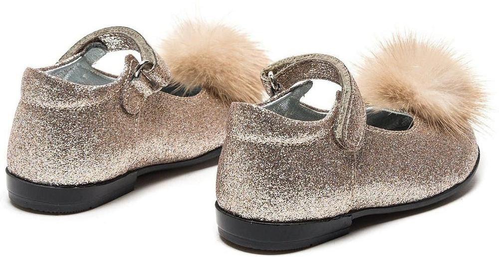 Monnalisa Girls Gold Glitter Pom Pom Shoes